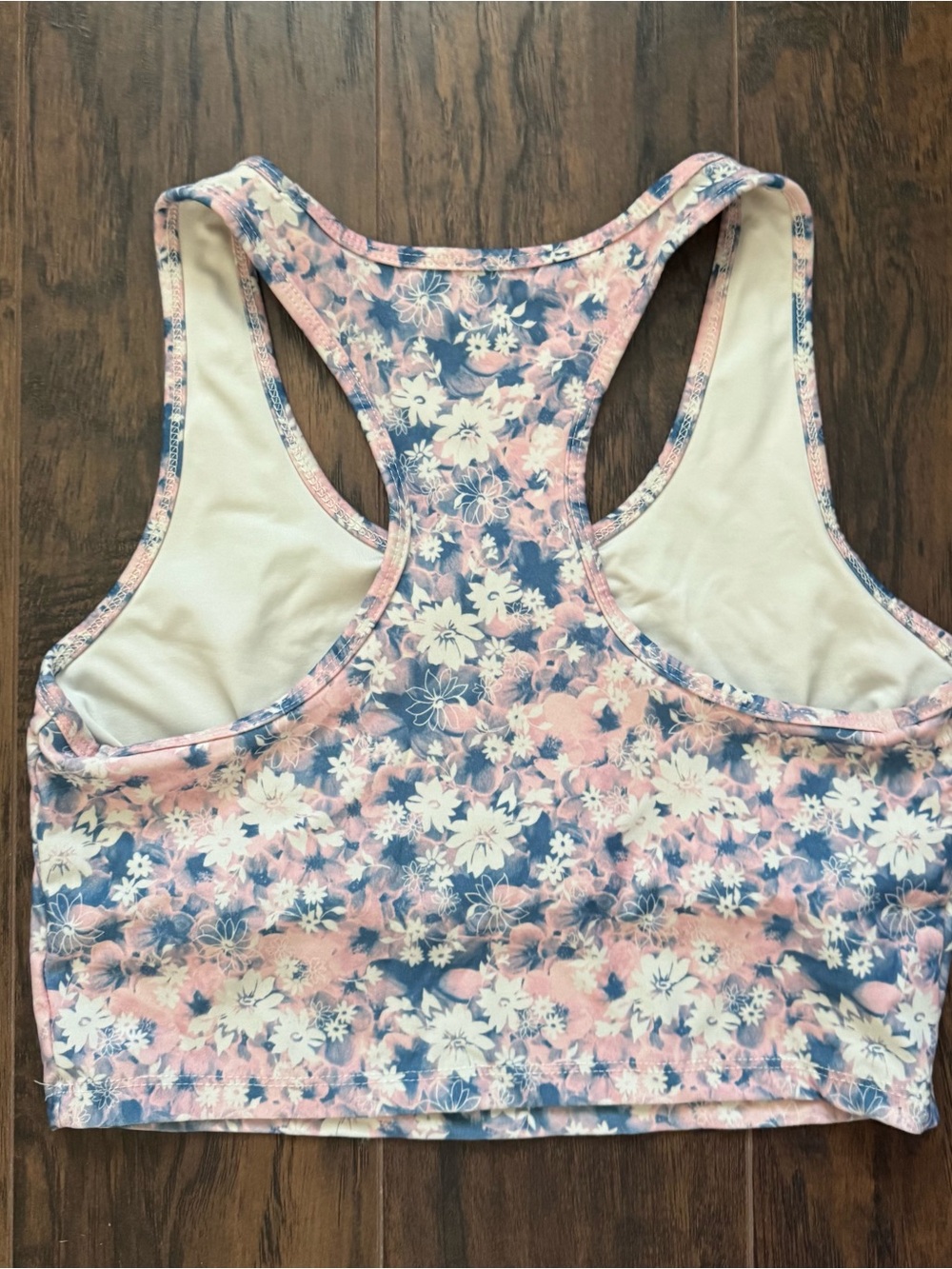 Evolution & Creation Large Pink and Blue Floral Racerback Sports Bra Top - Picture 2 of 7